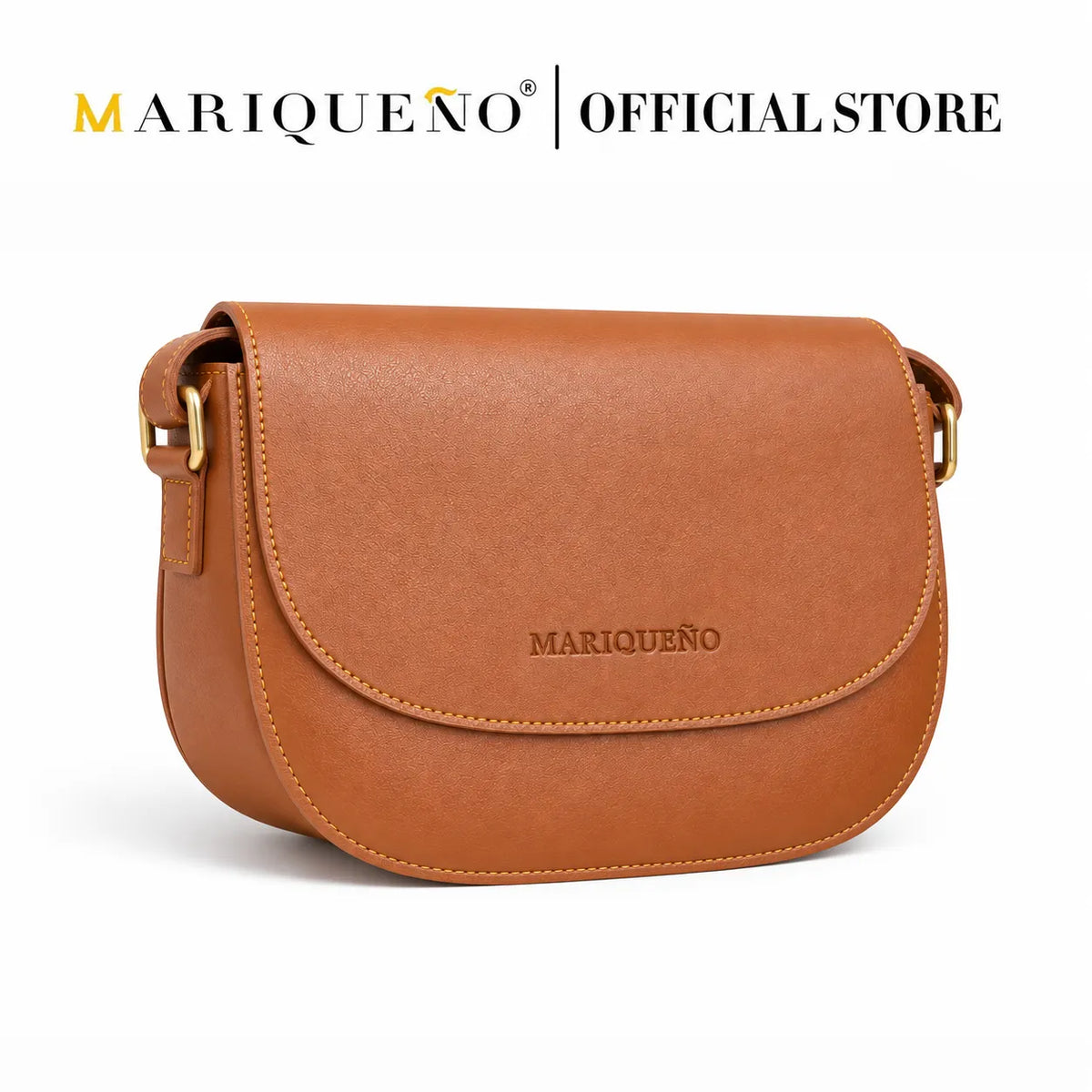 Brown leather crossbody bag with 'Marqueéno' branding on a white background
#color_tan brown