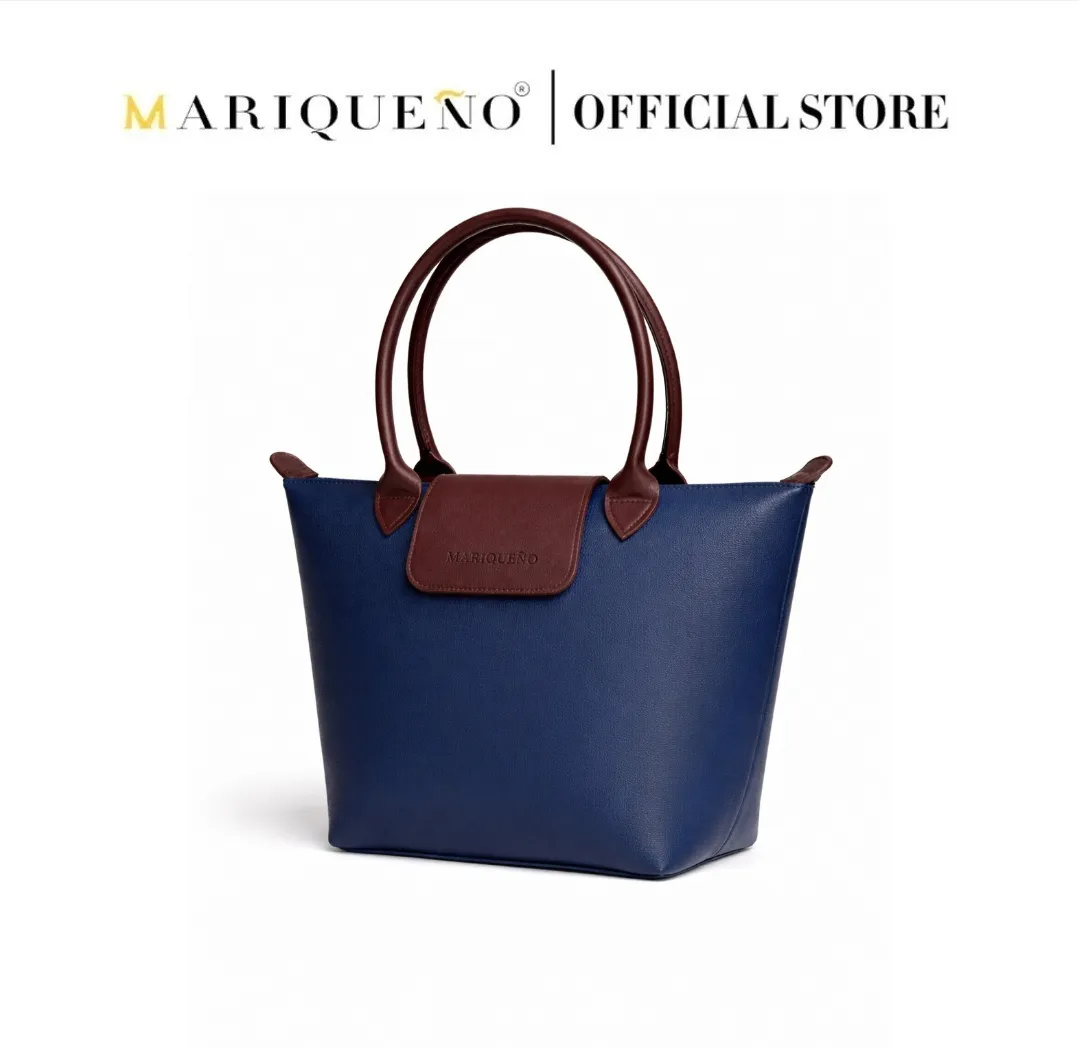 Blue handbag with brown accents on a white background, featuring the Marqueno brand.
#color_blue