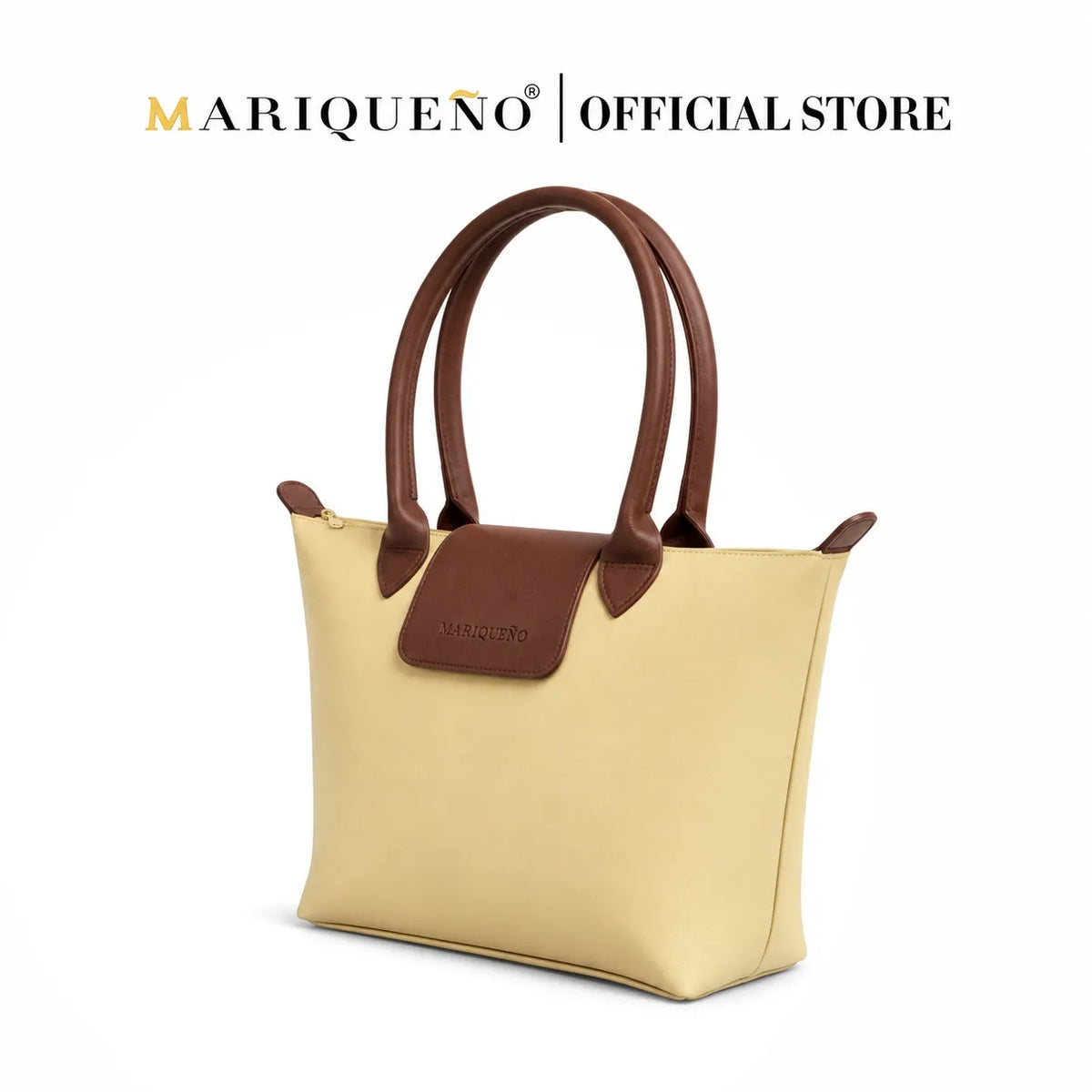 Cream handbag with brown accents and 'Marqueéno' branding on a white background.
#color_cream