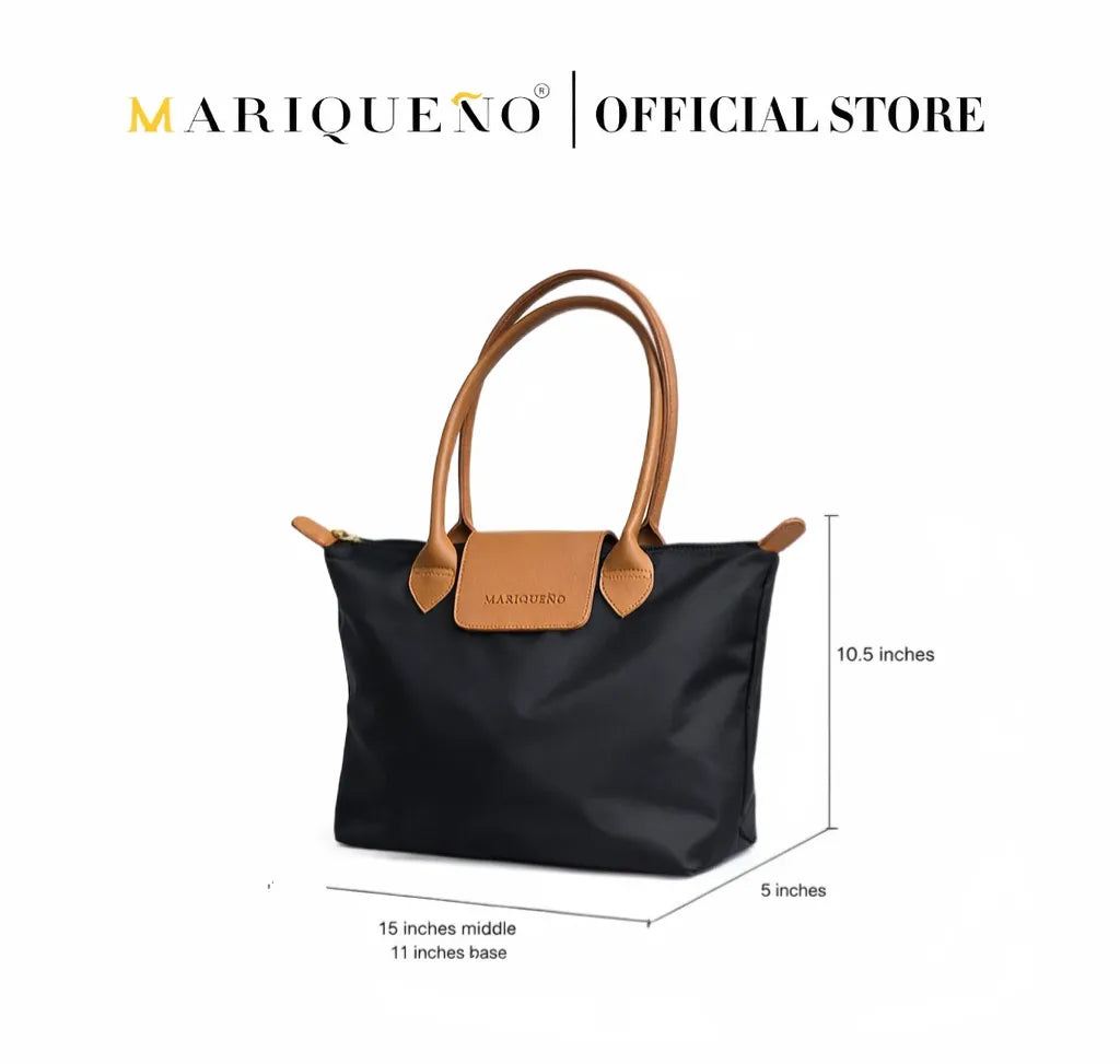 Black handbag with brown handles and a visible brand logo on a white background
#color_black