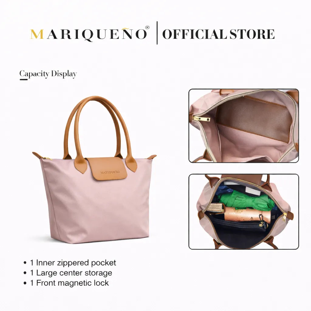 Taupe handbag with brown handles and trim, showing interior and capacity features, on a white background.
#color_taupe