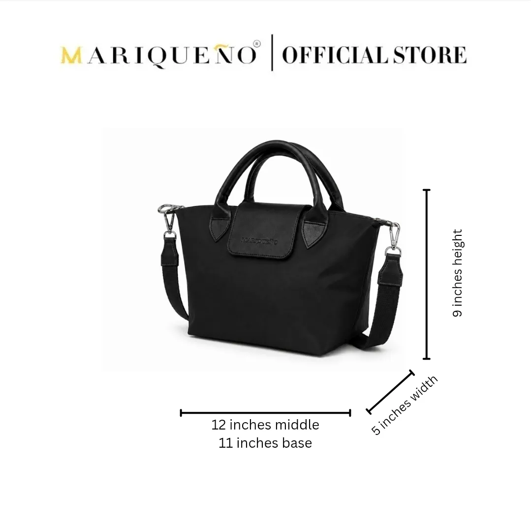 Black handbag with measurements and 'Mariqueno' branding on a white background
#color_black