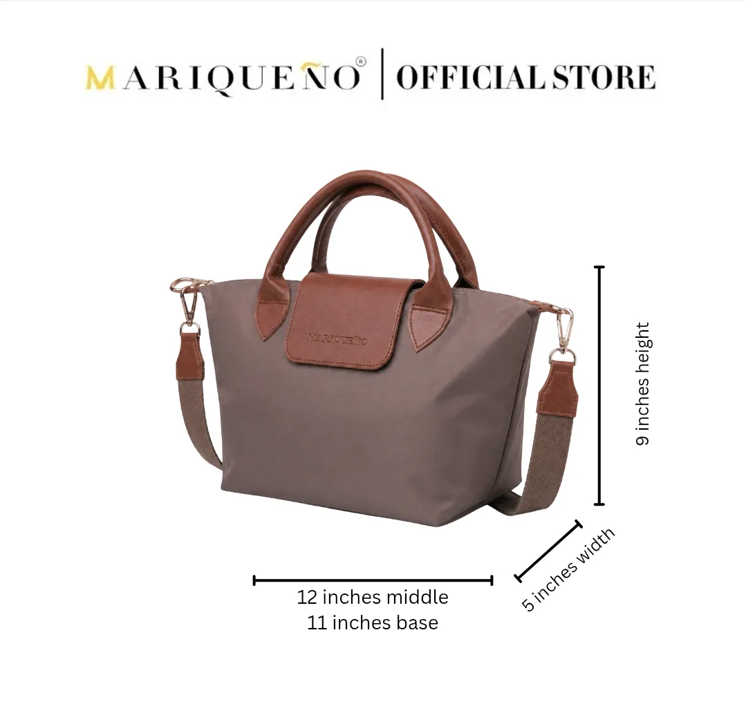 Brown handbag with measurements and 'Mariqueno' branding on a white background
#color_choco brown