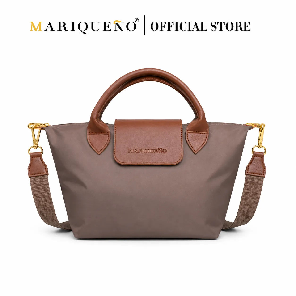 Brown handbag with a visible brand logo on a white background, featuring color options.
#color_choco brown