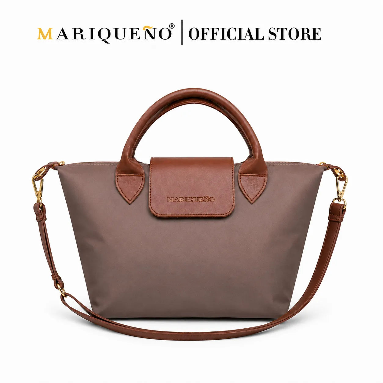 Brown handbag with a visible brand logo on a white background, featuring color options.
#color_choco brown