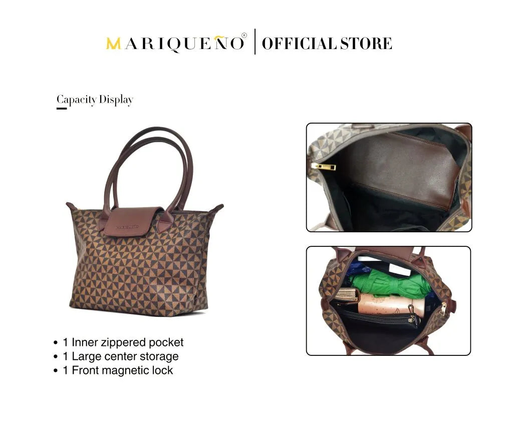 Brown handbag with leopard print pattern, featuring capacity display and product details.
#color_choco brown geo