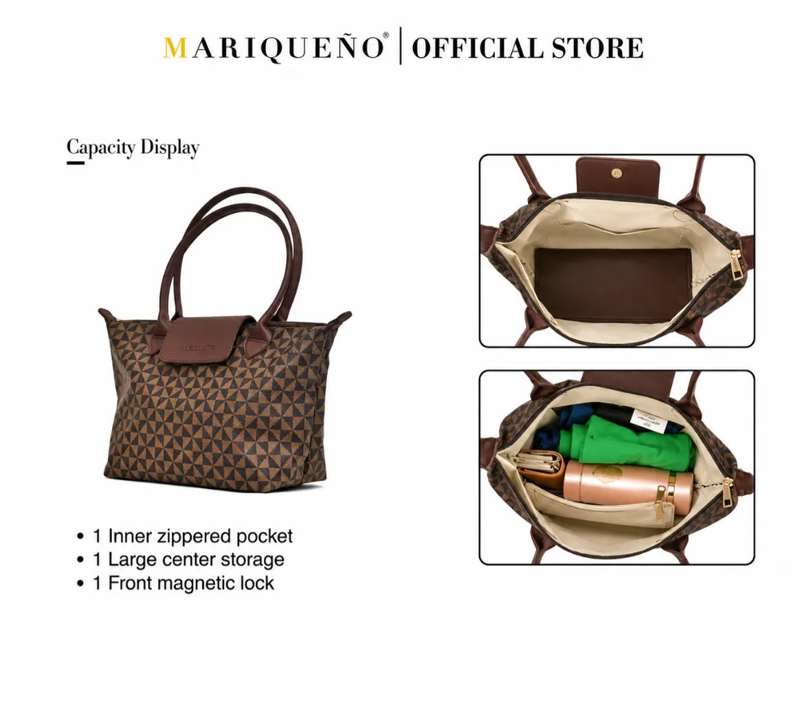 Brown handbag with leopard print pattern, featuring capacity display and product details.
#color_choco brown geo