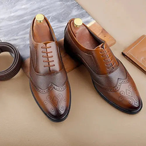 A pair of brown leather shoes