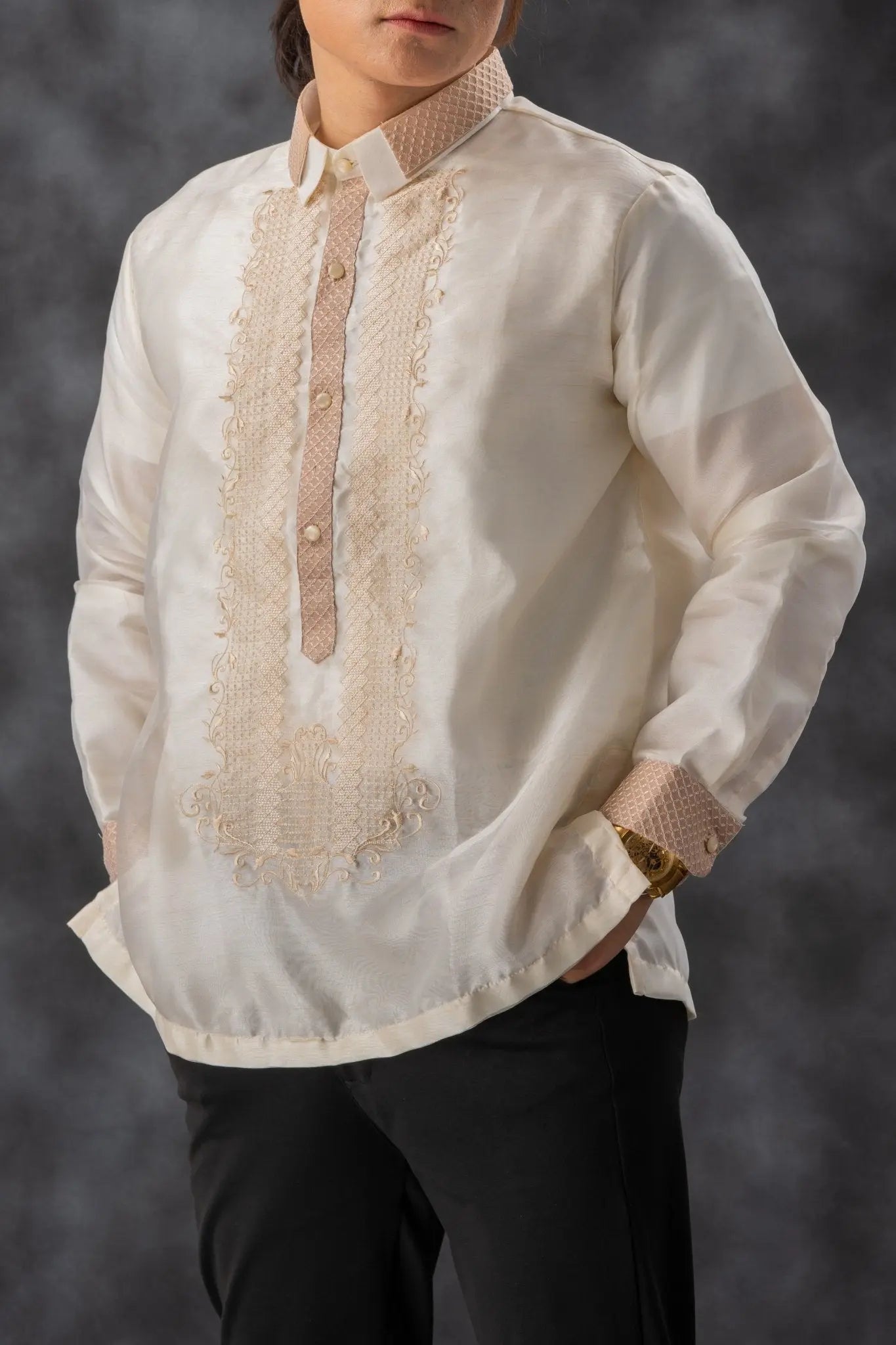 FELIX Piña Organza Men's Barong in Double Sport Collar - Cream Lining - Mariqueño