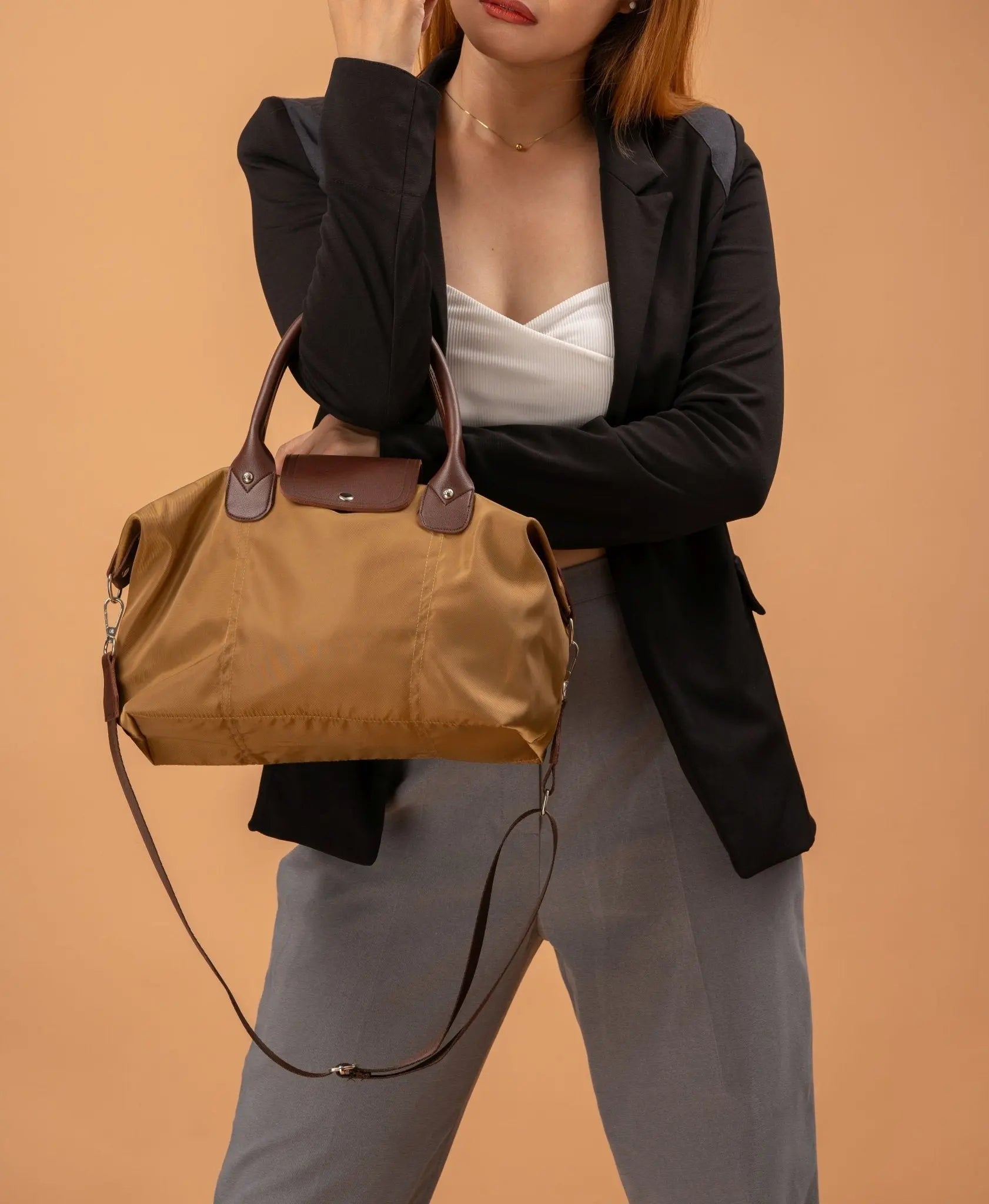 MARTHA Nylon Canvas Tote Bag in Coffee Brown - Mariqueño