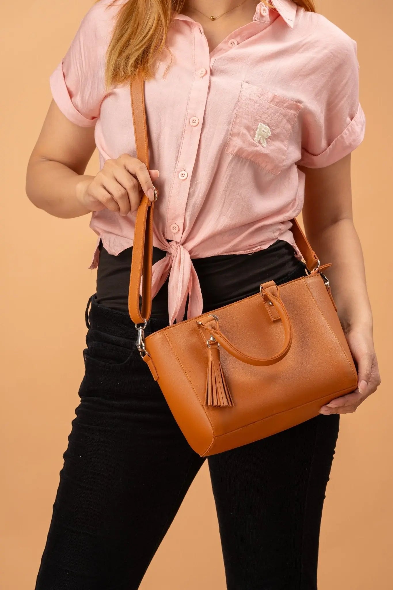 MINERVA Top Handle Sling Bag in Tan Brown - Mariqueño