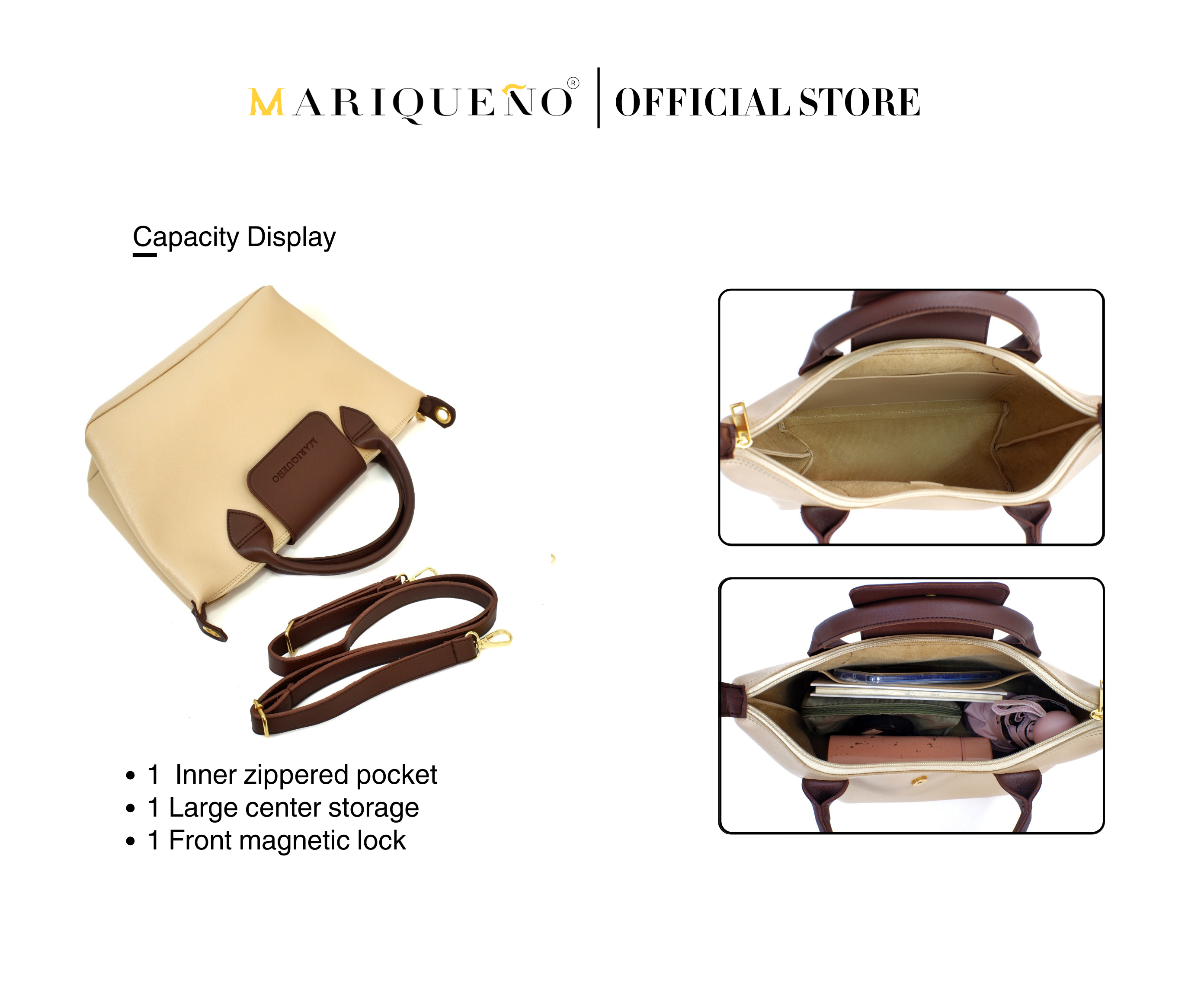 MARTHA Leather Tote Top Handle Sling Bag in Cream by Mariqueño