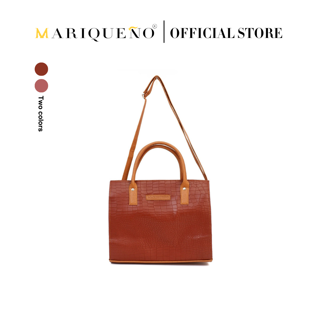 MADELINE Croc Embossed Satchel Bag in Choco Brown by Mariqueño