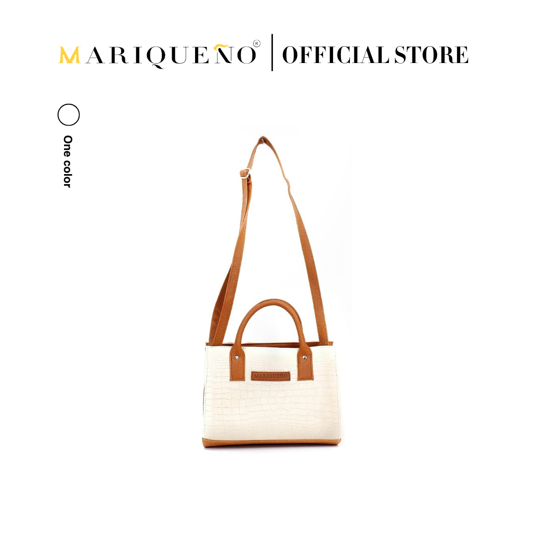 MADELINE Croc Embossed Handbag in Off White by Mariqueño
