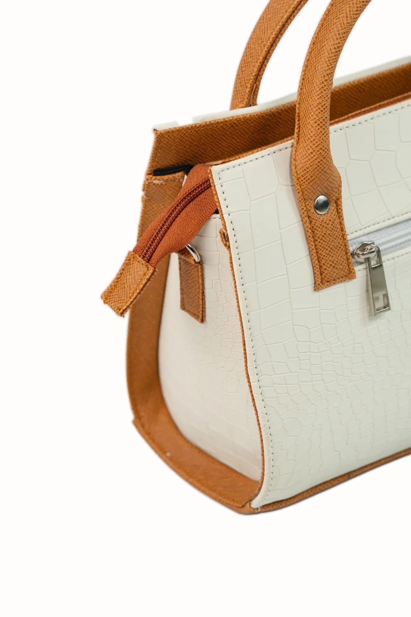 MADELINE Croc Embossed Top Handle Sling Bag in Off White - Mariqueño