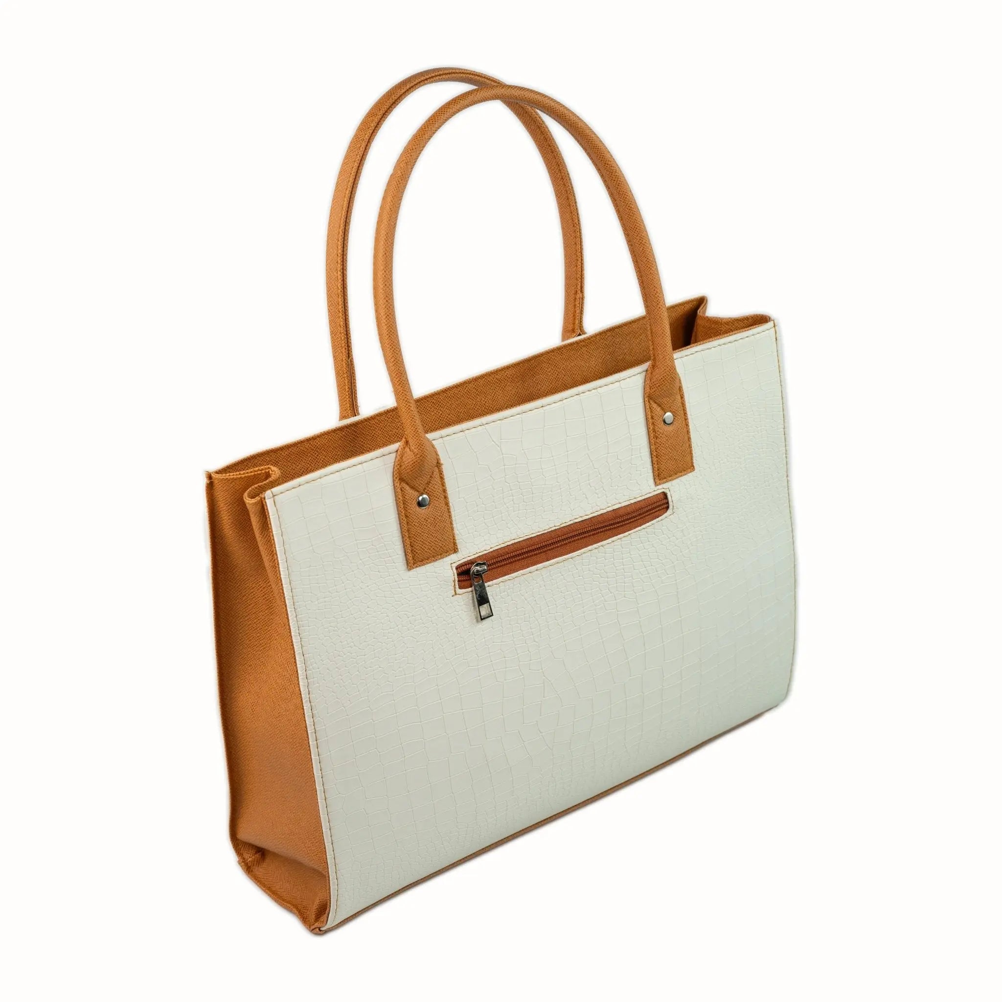 MADELINE Croc Embossed Shoulder Bag in Off White - Mariqueño