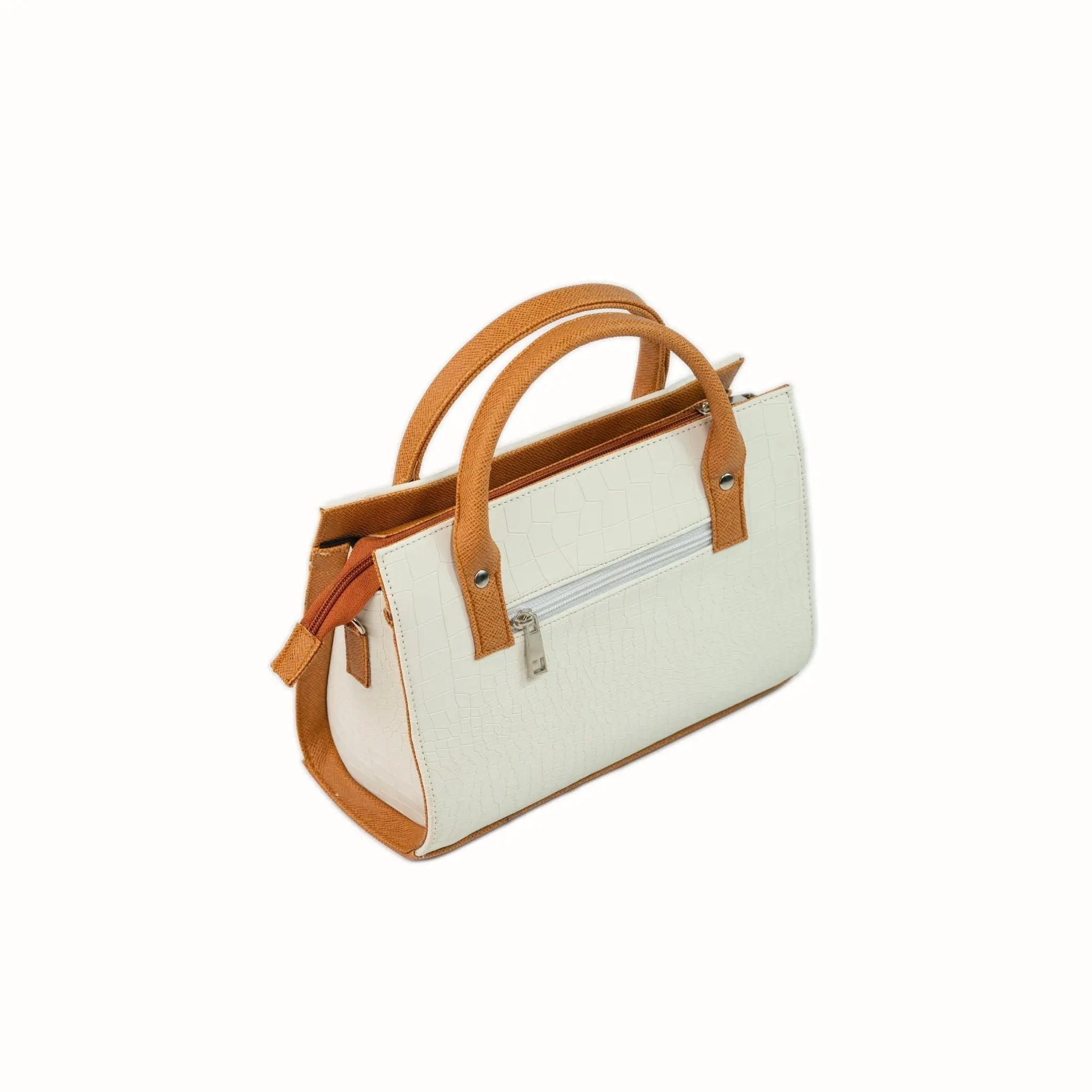 MADELINE Croc Embossed Top Handle Sling Bag in Off White - Mariqueño