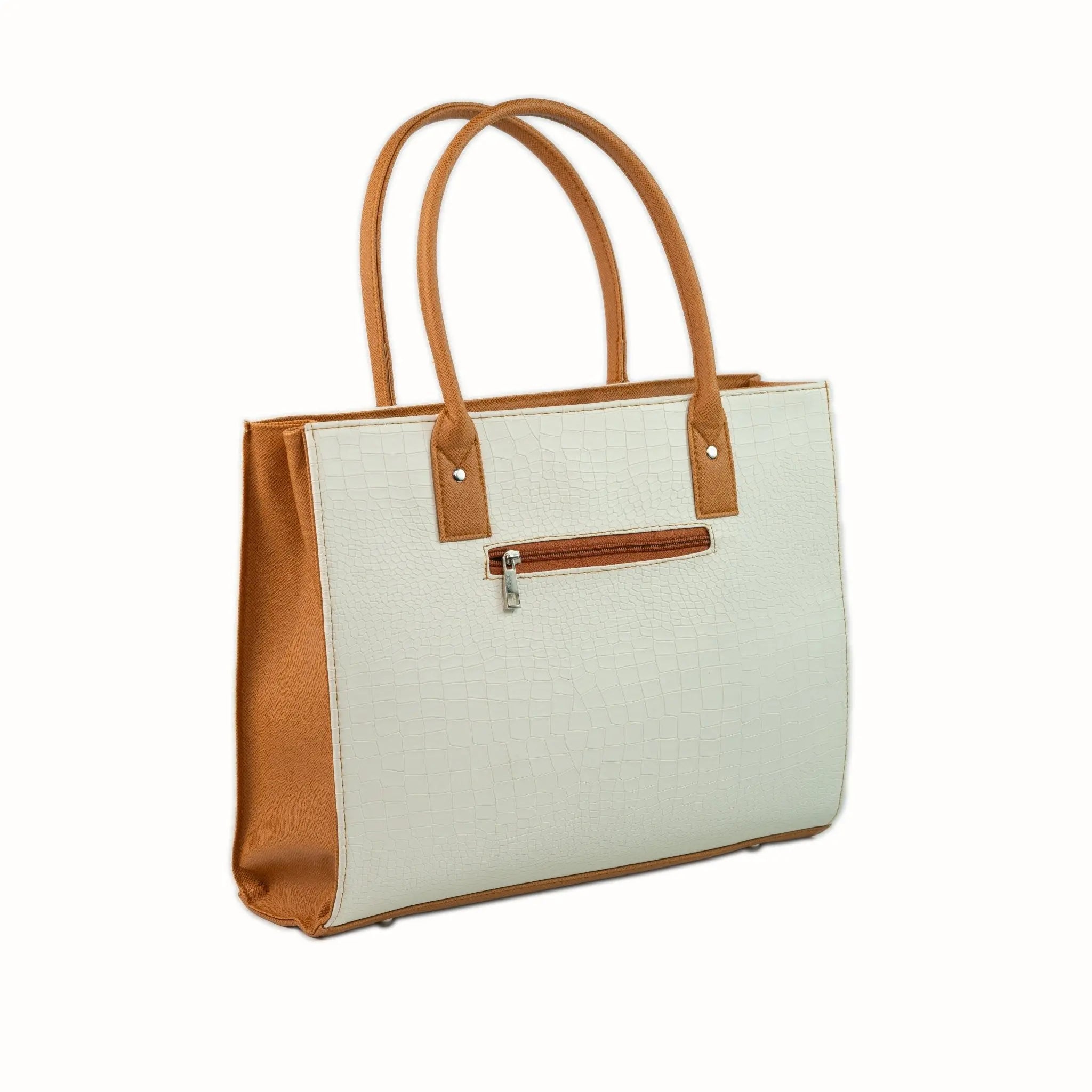 MADELINE Croc Embossed Shoulder Bag in Off White - Mariqueño