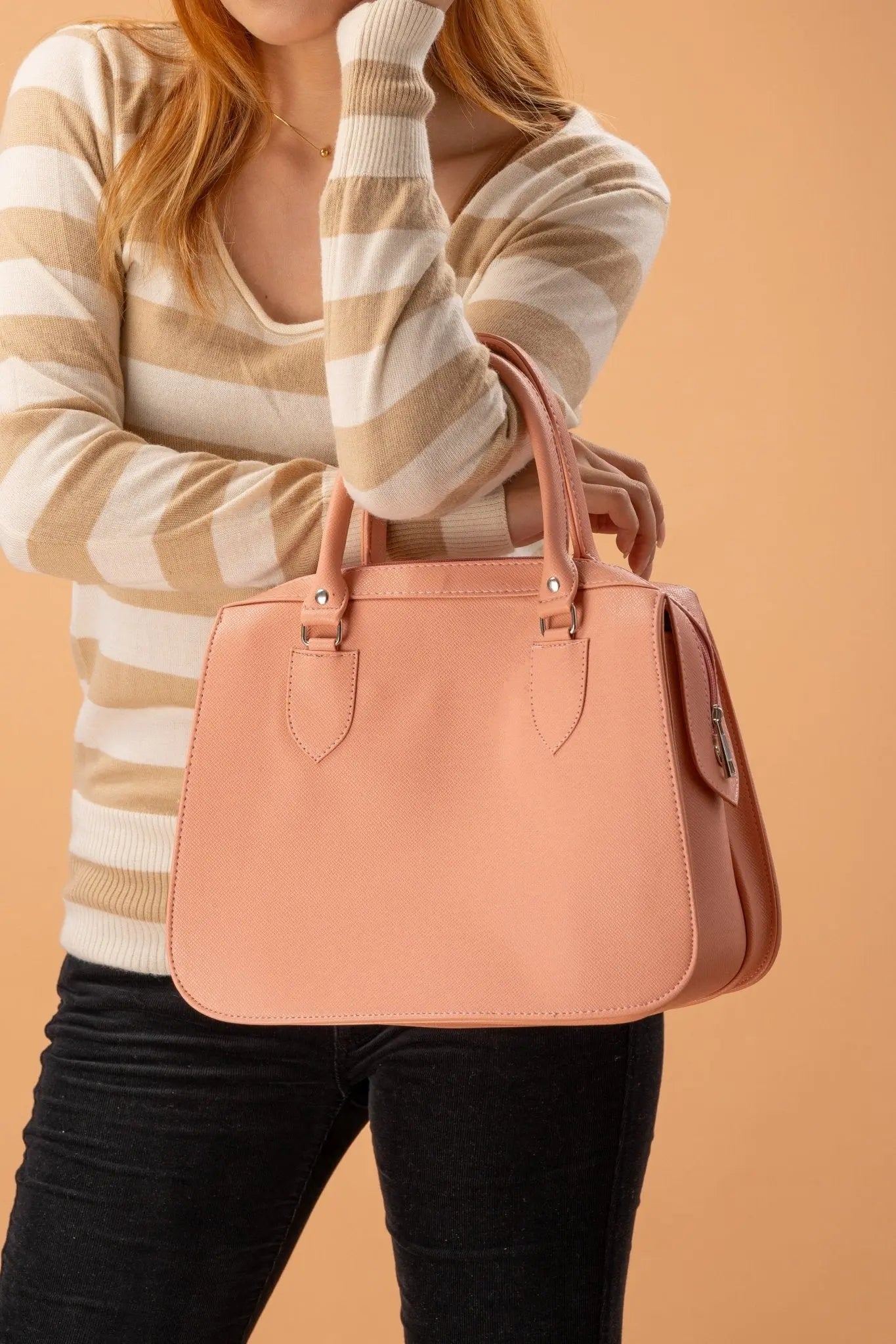 MARGAUX Classic Handbag with Sling in Salmon Pink - Mariqueño