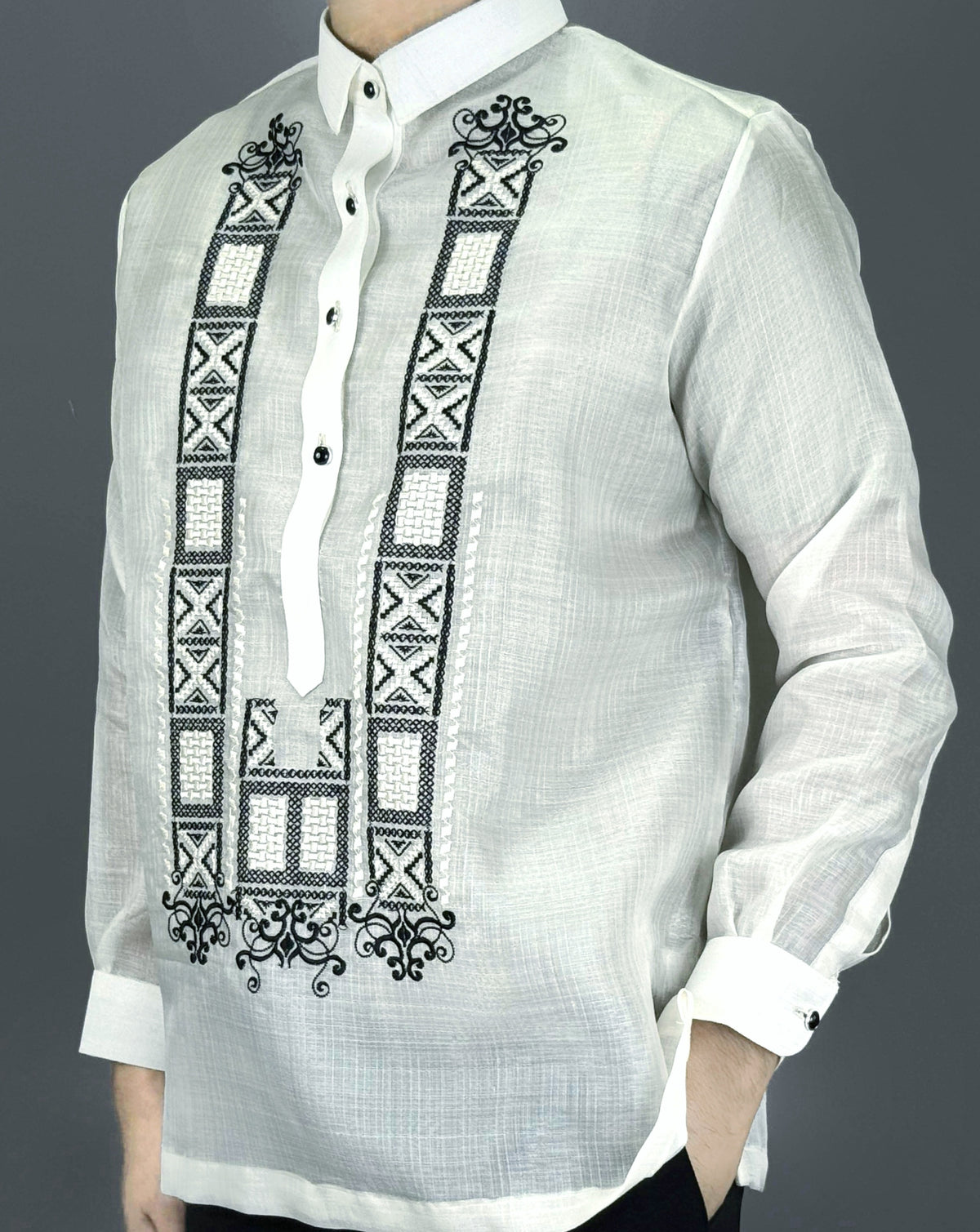 Men's Piña Cocoon GUEVARRA Premium Barong Tagalog in Black