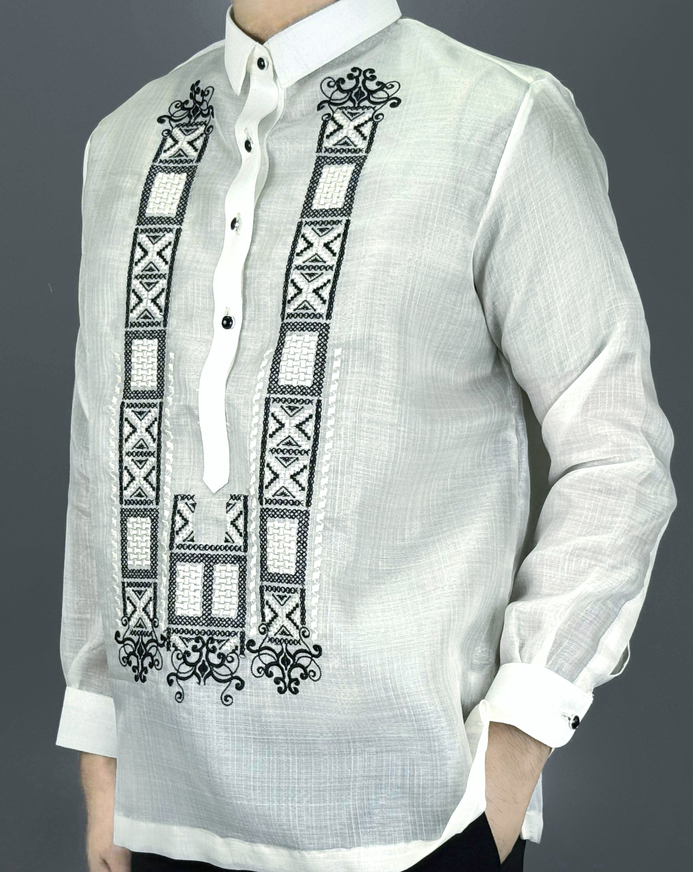 Men's Piña Cocoon GUEVARRA Premium Barong Tagalog in Black
