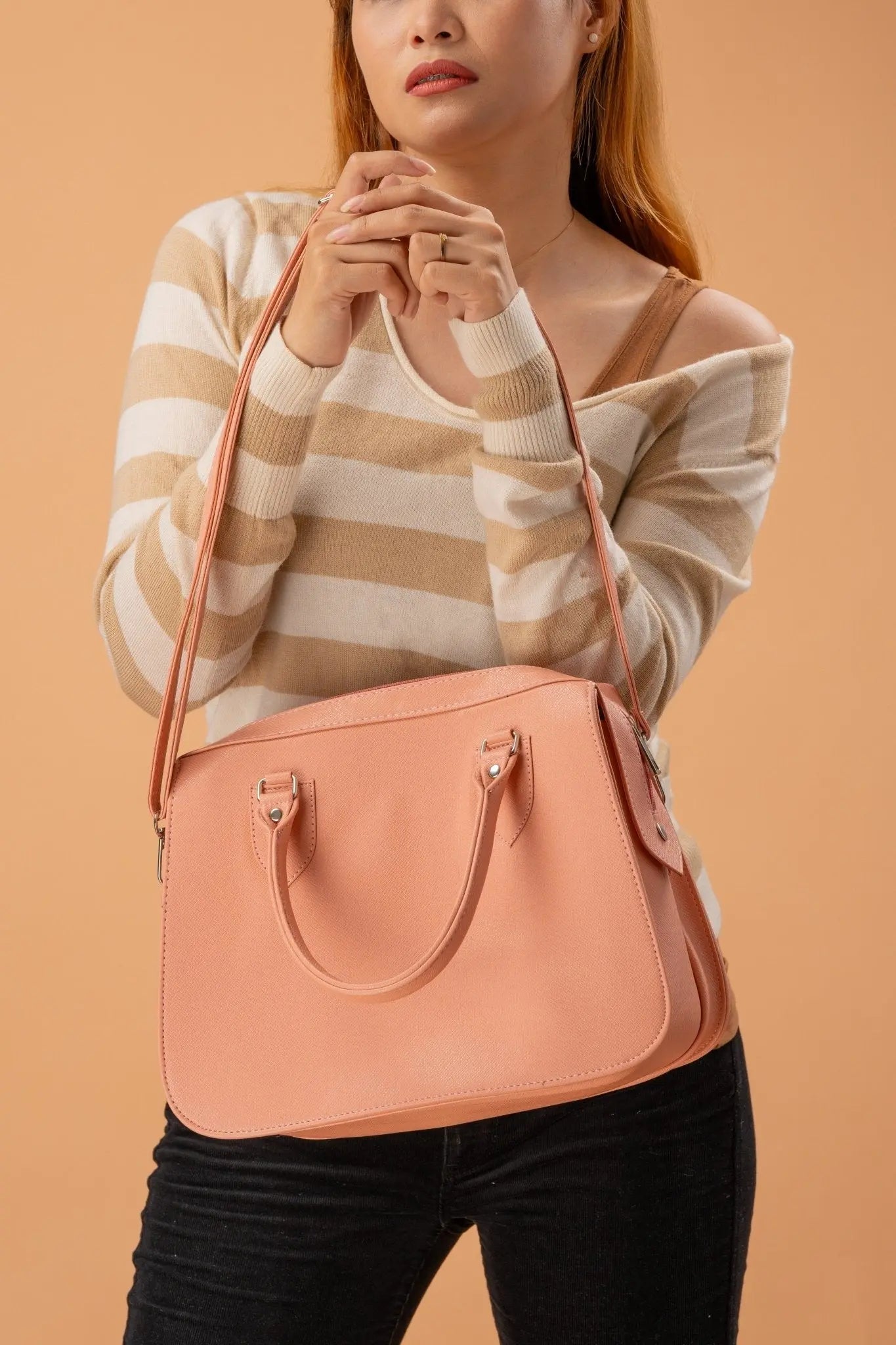 MARGAUX Classic Handbag with Sling in Salmon Pink - Mariqueño