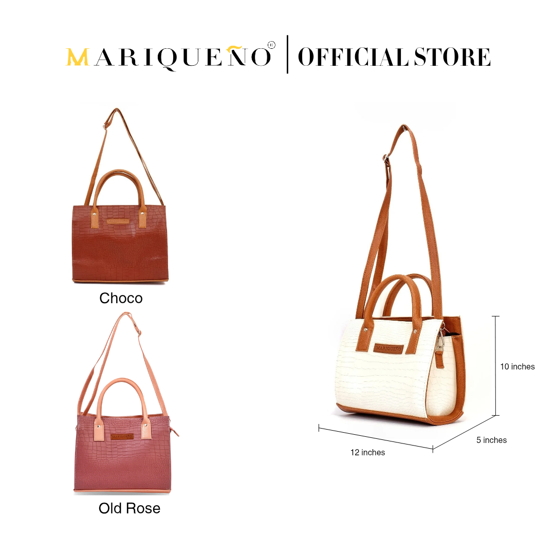 MADELINE Croc Embossed Handbag in Off White by Mariqueño