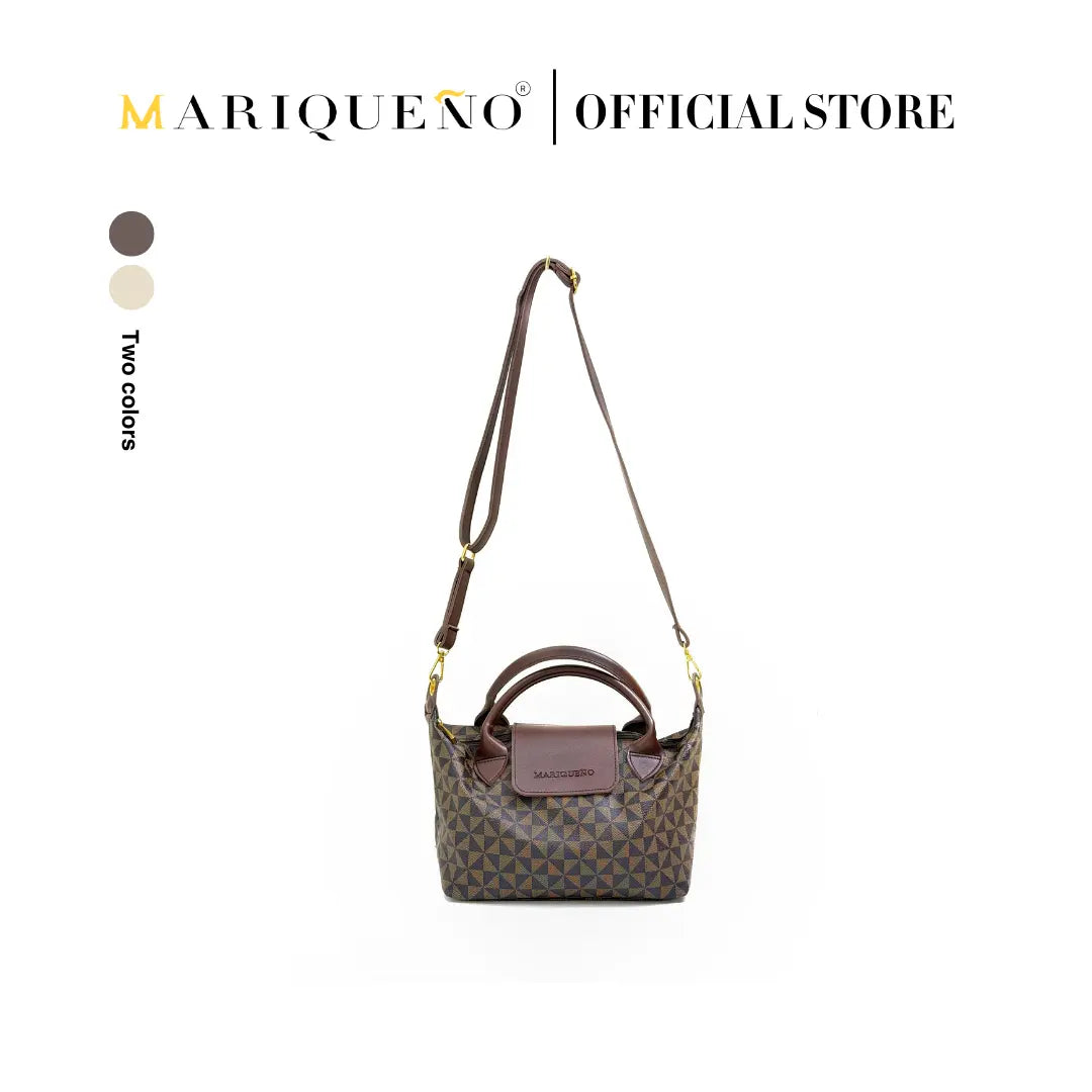 MARTHA Leather Tote Top Handle Sling Bag in Mocha Geo |   by  Mariqueño ( )
