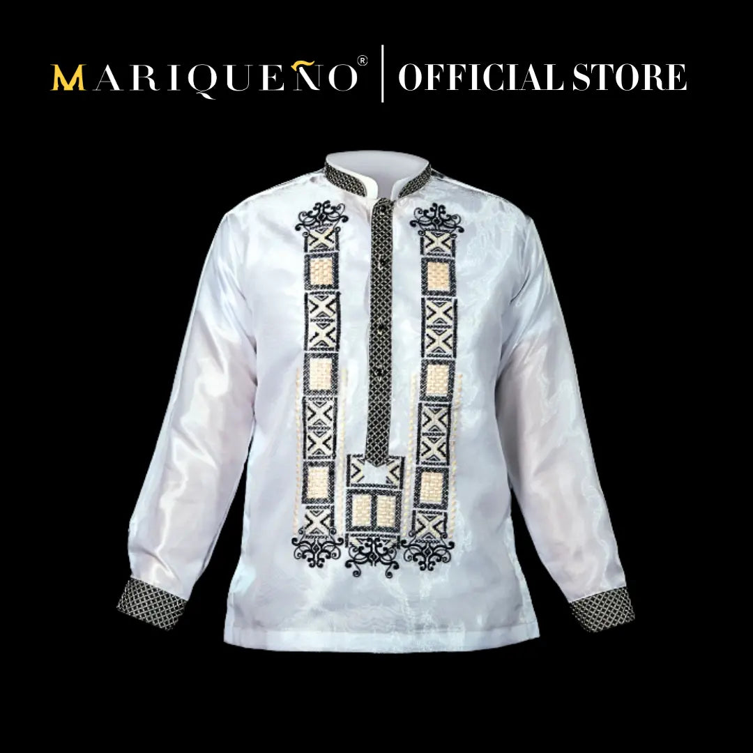 Men's GUEVARRA Piña Organza Barong Tagalog in Black - Chinese Collar
