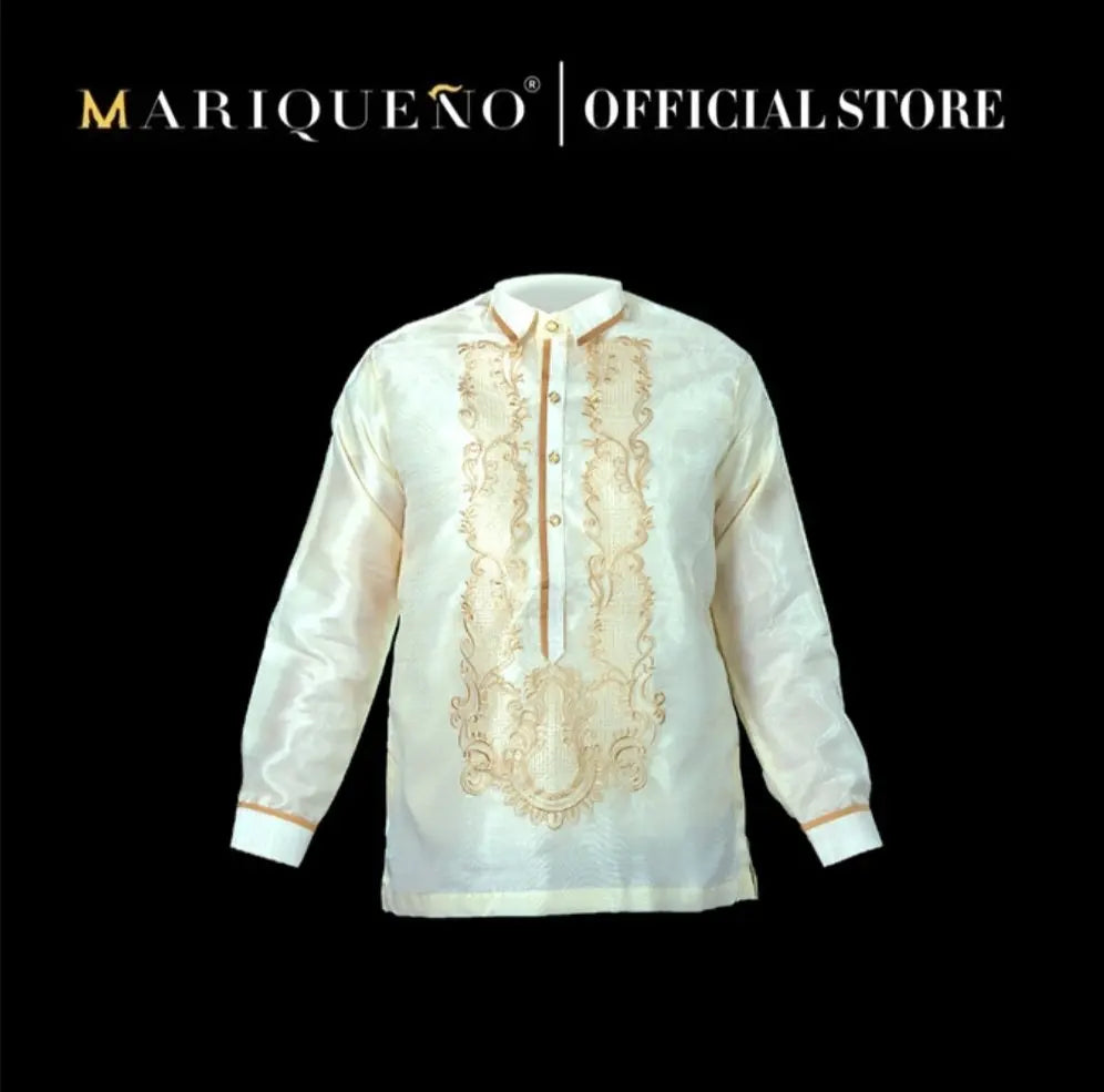 Men's MANUEL Classic Piña Organza Barong Tagalog in Cream - Sport Collar