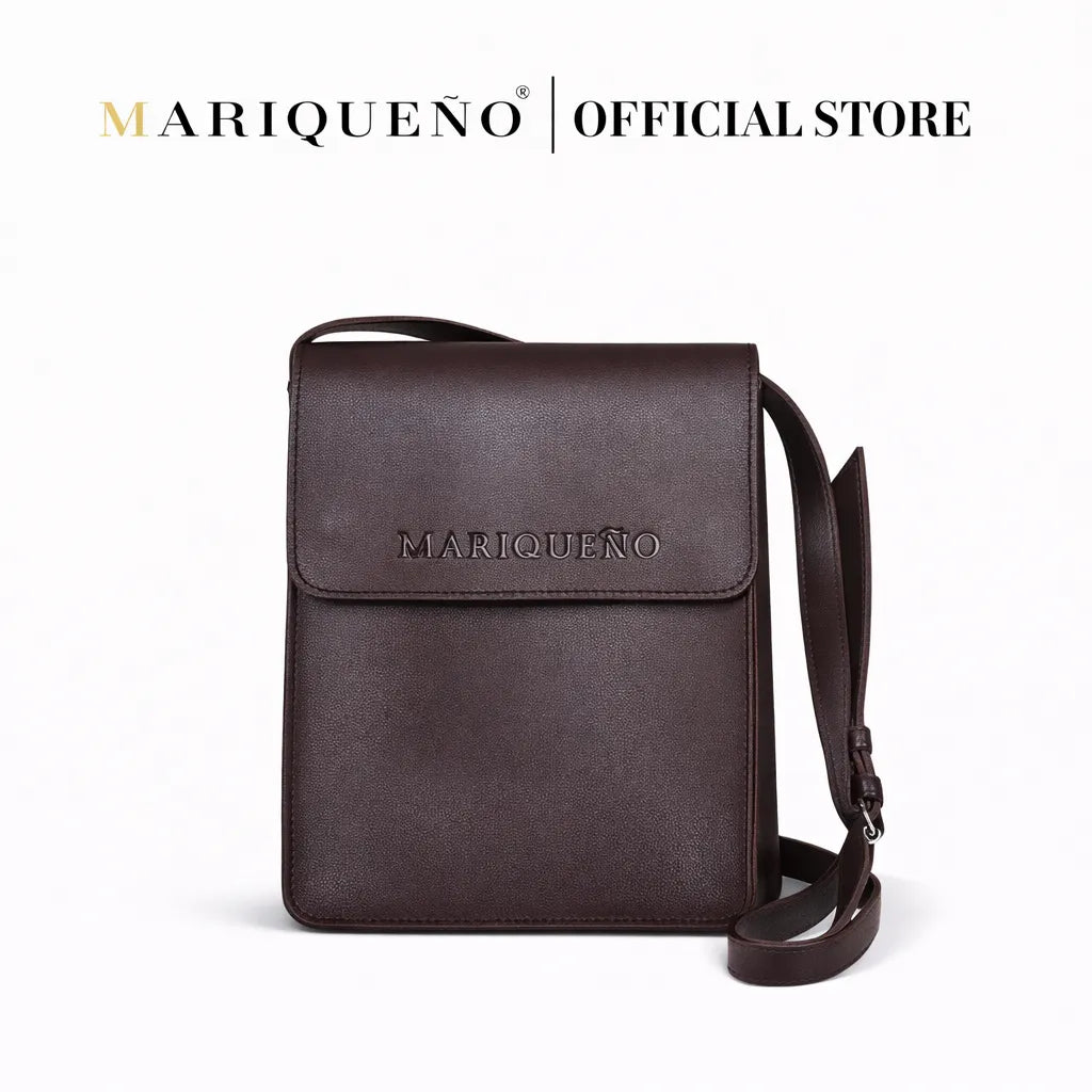 Walnut brown leather crossbody bag with 'Mariqueno' branding on a white background
#color_walnut