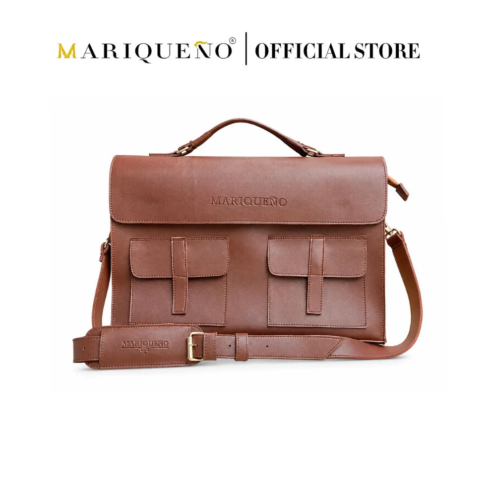 Brown leather bag with 'Mariqueno' branding on a white background
#color_walnut