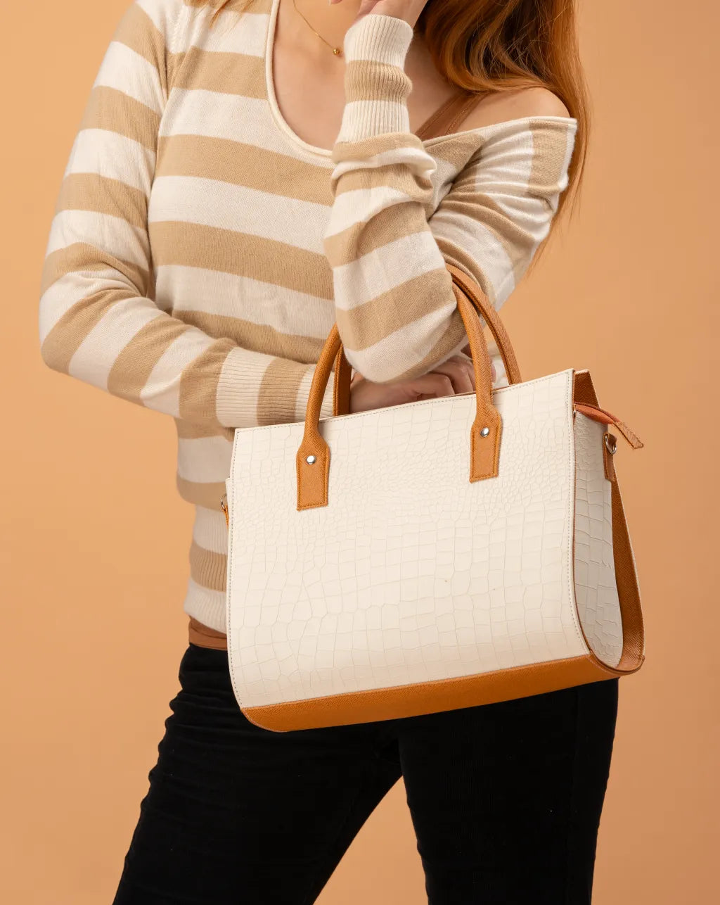 MADELINE Croc Embossed Handbag in White