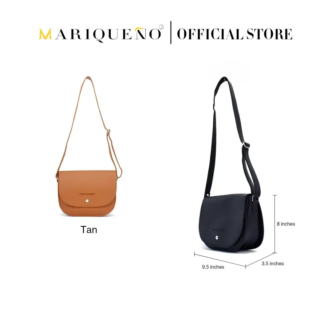 Tan and black handbags with dimensions on a white background, featuring the Marqueéno brand.
#color_black