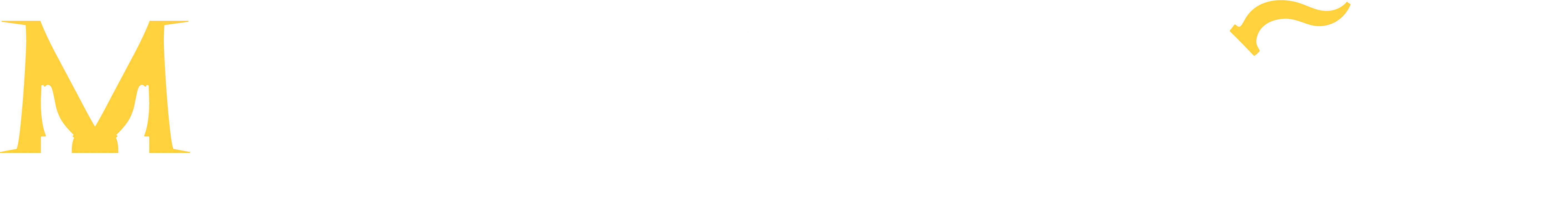A stylized yellow and white logo or icon on a plain white background, with a large serif MARIQUENO word.