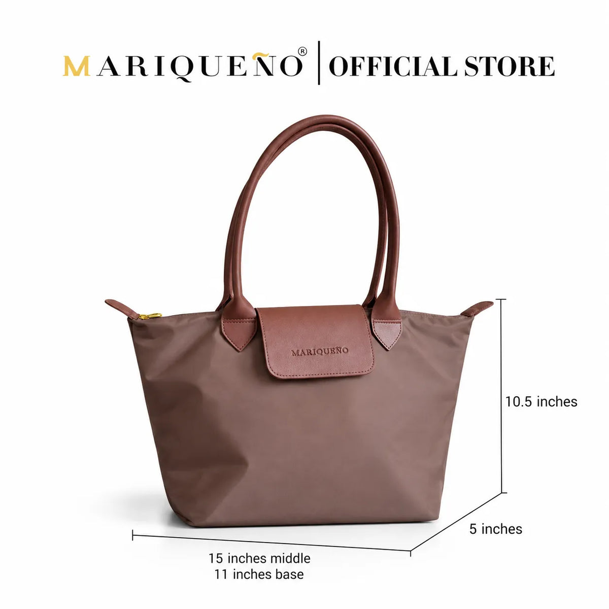 Brown handbag with leather handles and a visible brand logo on a white background
#color_choco brown