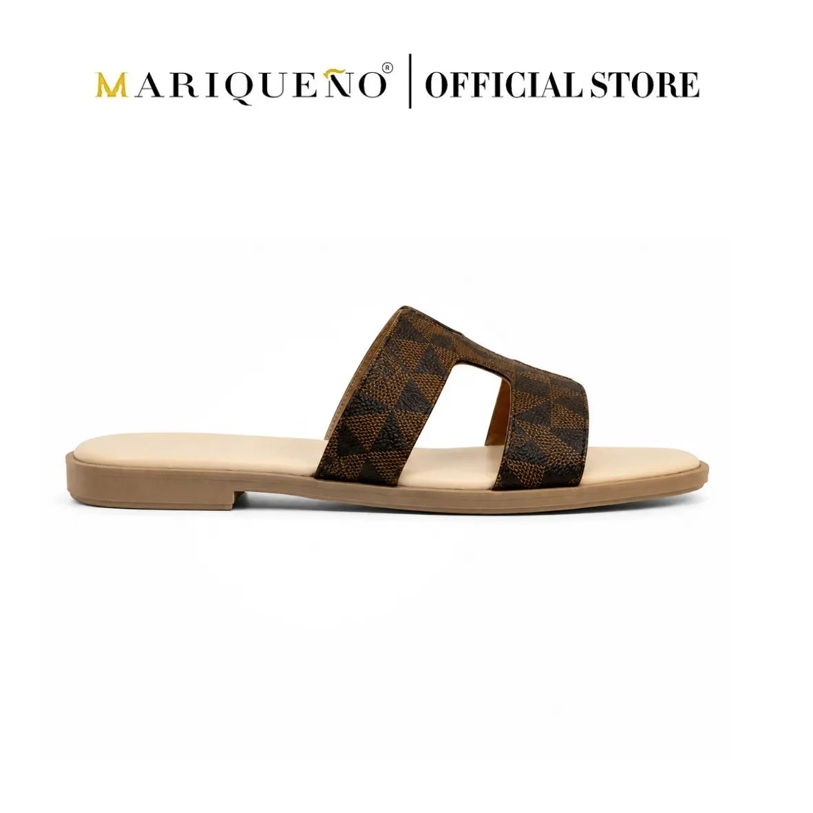 Flat slider shoes on a white background
#color_mocha brown geo
