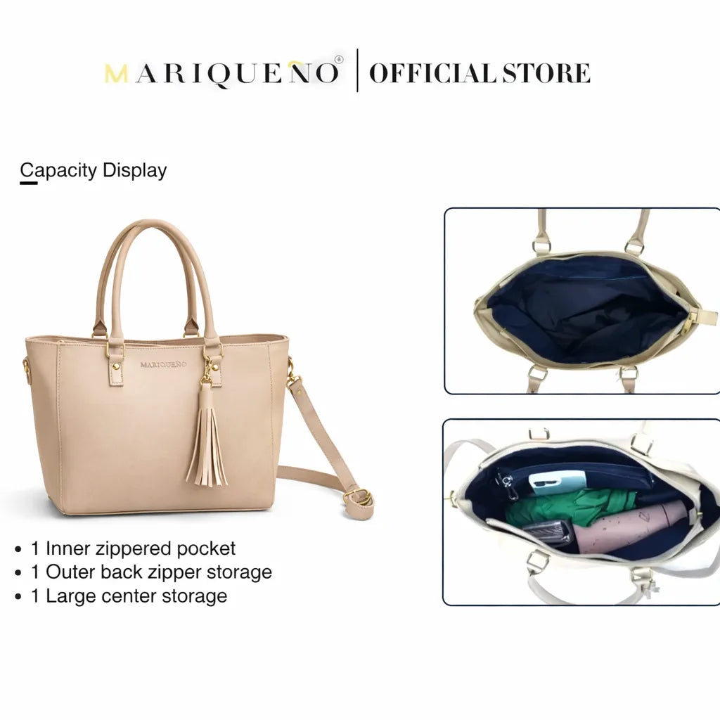 Beige handbag with storage details on a white background, featuring the Marqueeno brand.
#color_cream