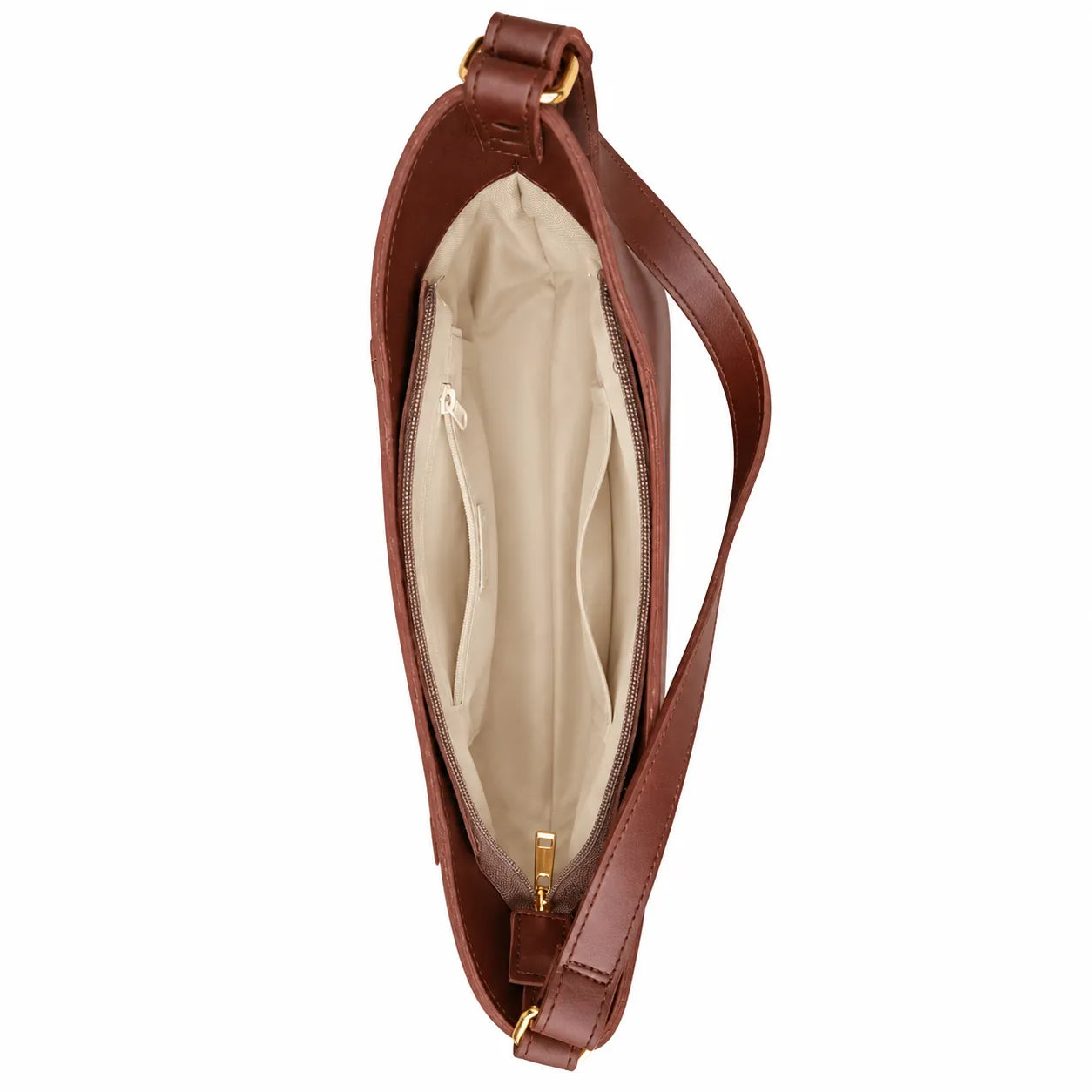 Brown leather handbag with a gold clasp on a white background
#color_choco brown