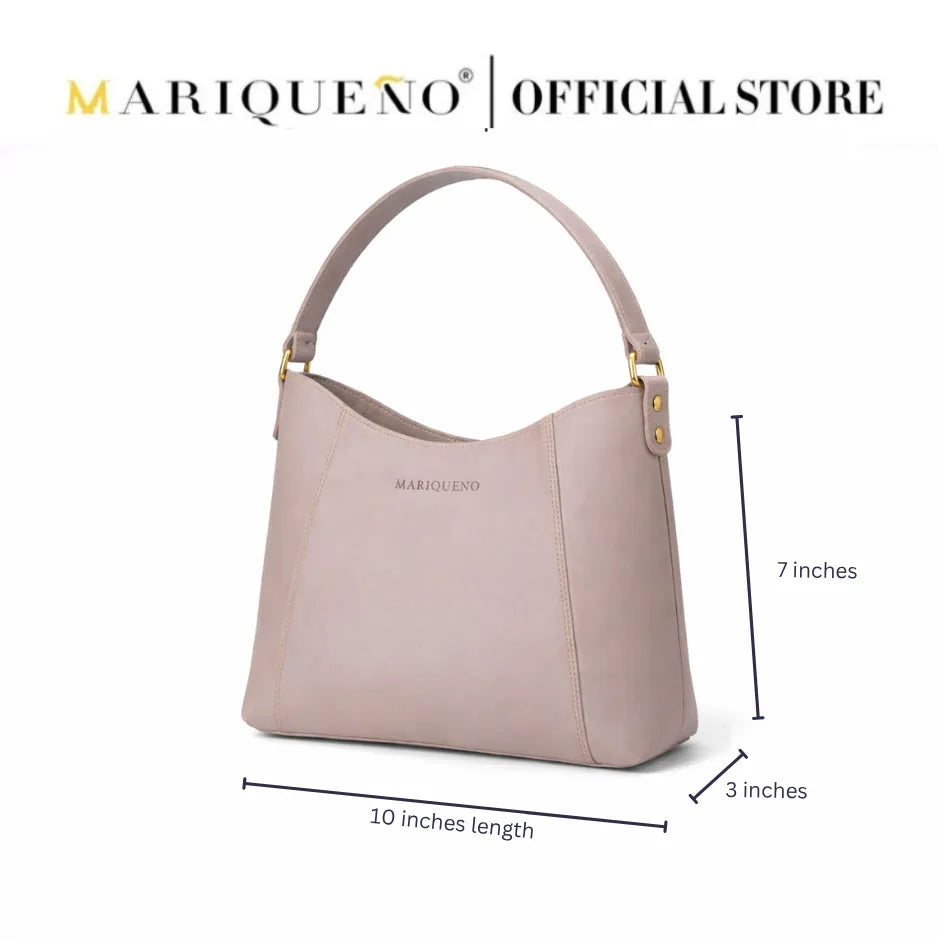 Taupe handbag with dimensions labeled on a white background, featuring the Mariqueno brand.

#color_taupe