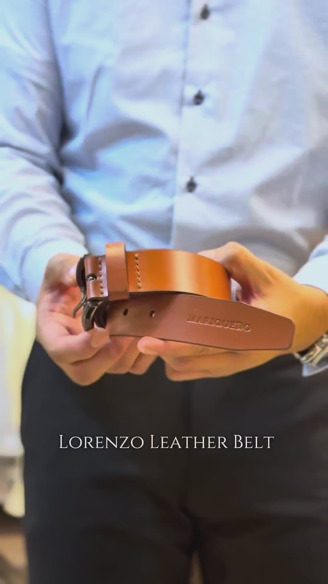 Mariqueno leather belt video showcasing Tan, Choco Brown and Black variants