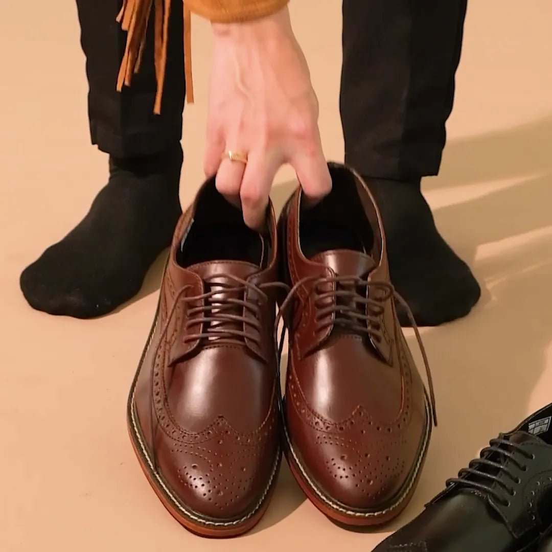 Quezon longwing leather shoes in walnut brown color
#color_walnut