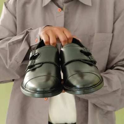 Santiago double monk strap leather shoes in black color
#color_black