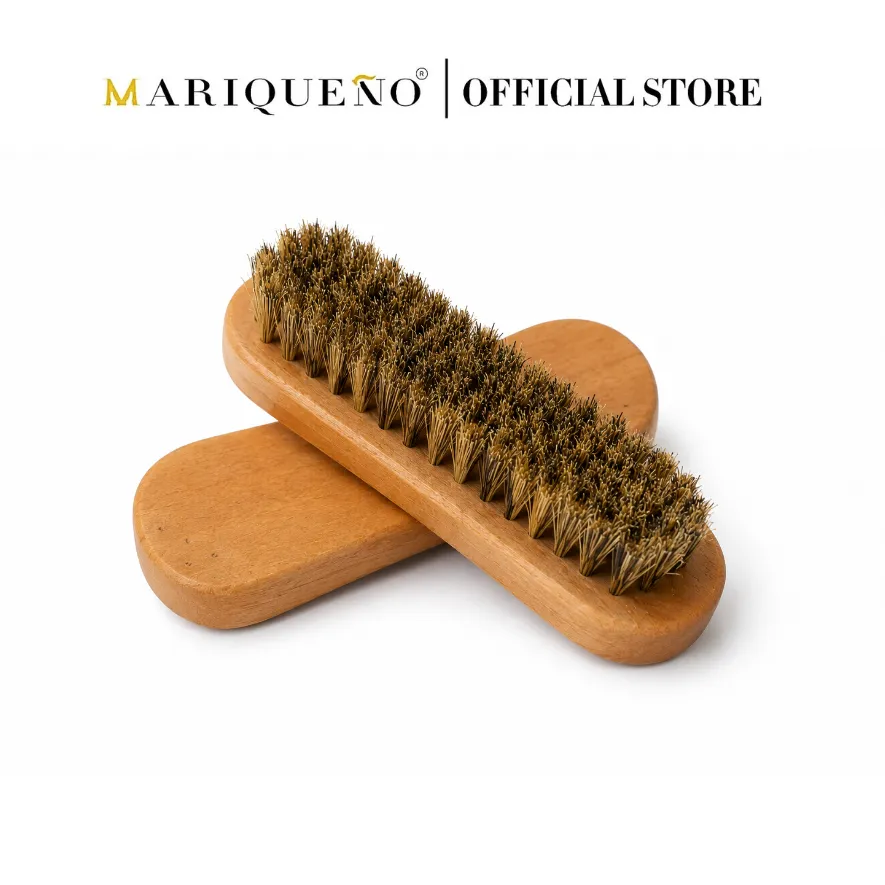 Wooden brush with bristles on a white background, branded as Mariqueno Official Store.